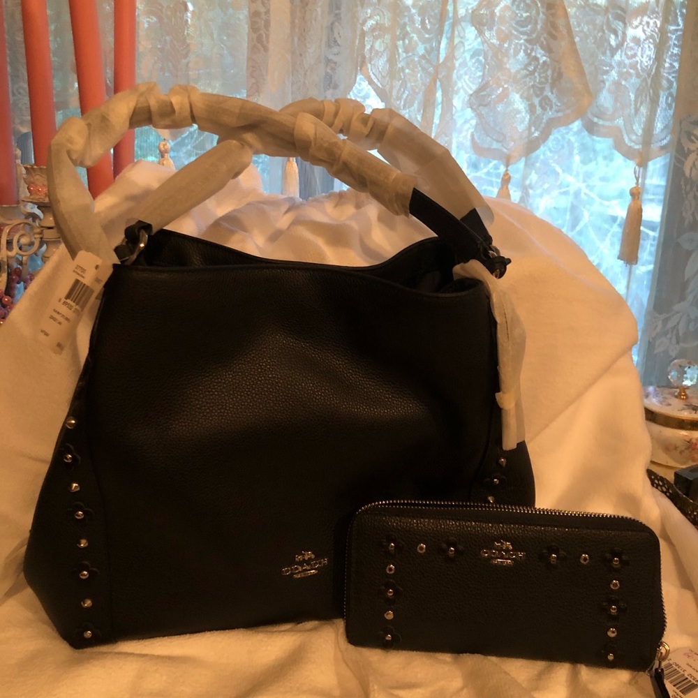 Coach Navy Blue Bag with Matching Wallet